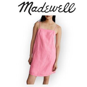 Madewell Goldie Bubblegum Pink Strappy Squareneck Linen Mini Dress Size 2